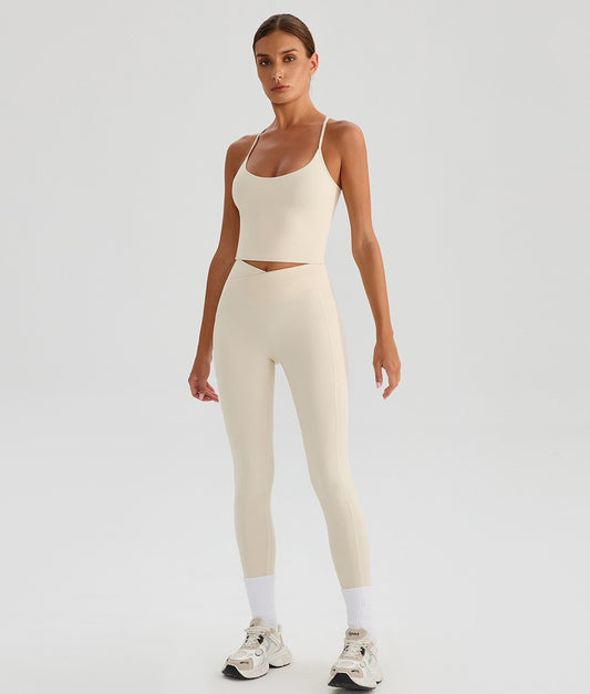 light color yoga outfit with side phone pocket leggings