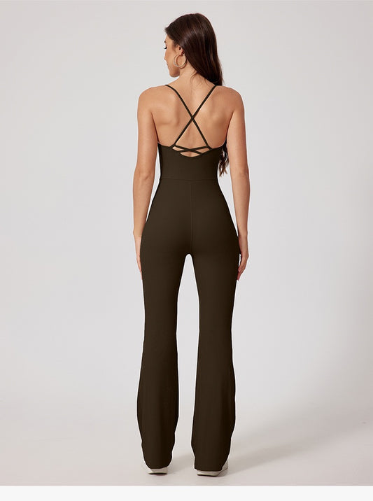 Women's Cross Back Flare Leg Jumpsuit - Ebony Grey
