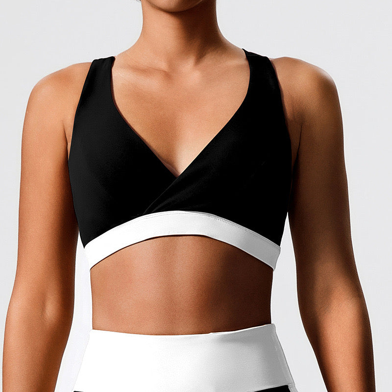 Color Block Crisscross Sports Bra - Navy Blue