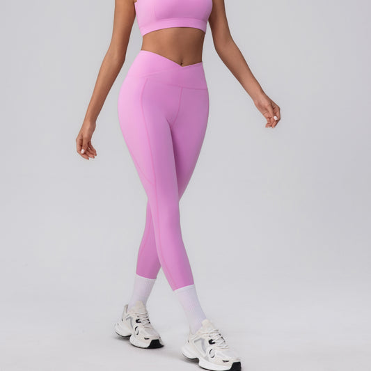 cross waist leggings in pink