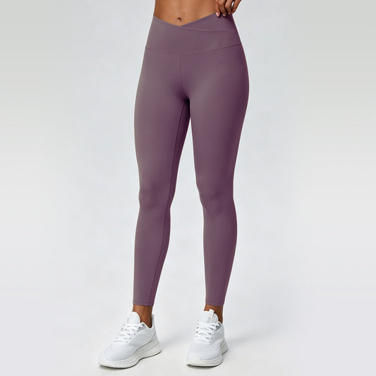 crossover waistband leggings purple
