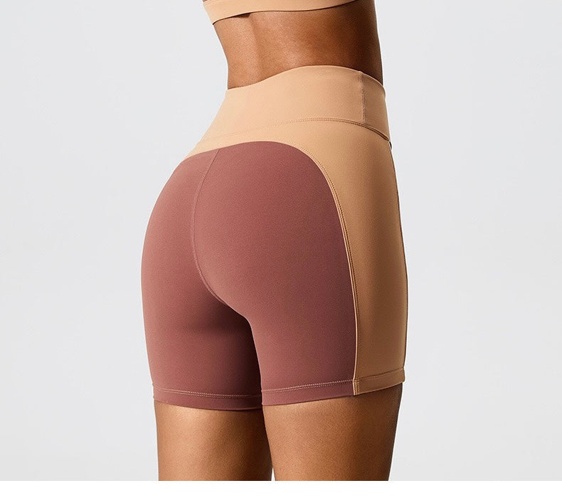 High-Waist Color Block Seamless Shorts - Navy