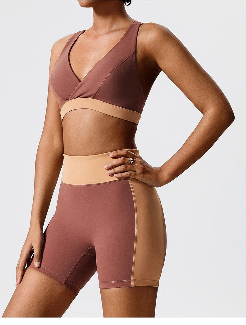 Color Block Crisscross Sports Bra - Navy Blue