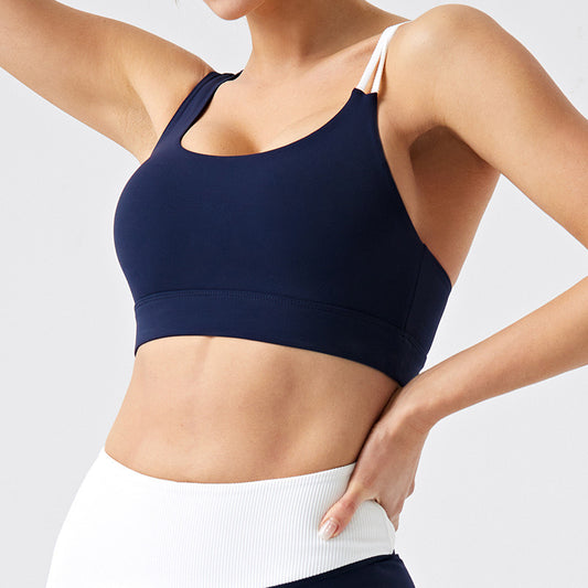 eco-friendly workout bra navy blue