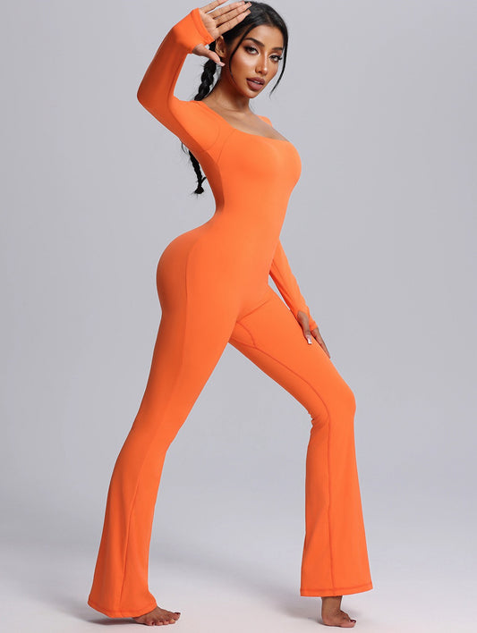 flare leg jumpsuit with built in bra