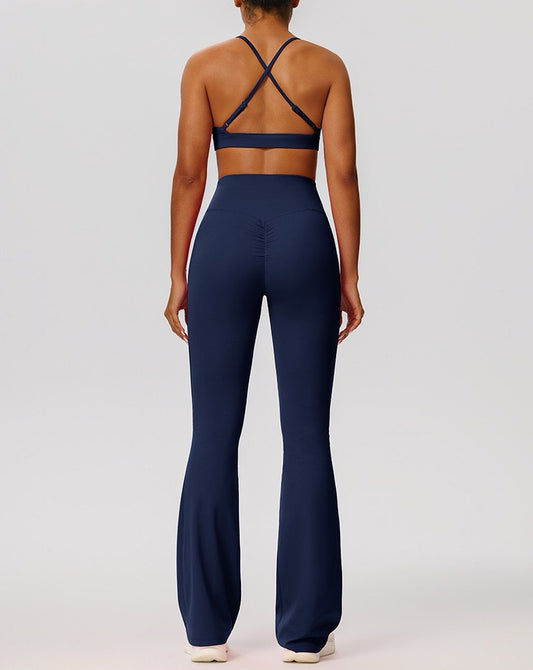 navy blue flare leggings scrunch back