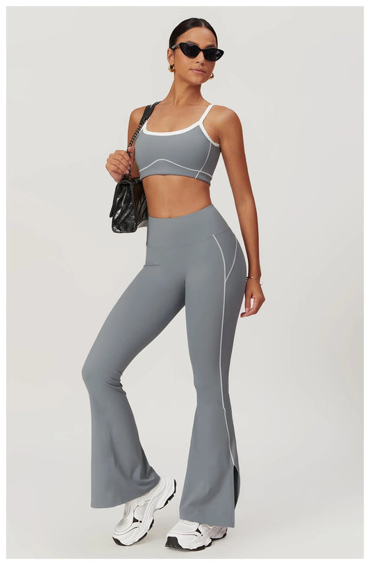 Power Curve Flare Leggings and Sports Bra Combo - Grey