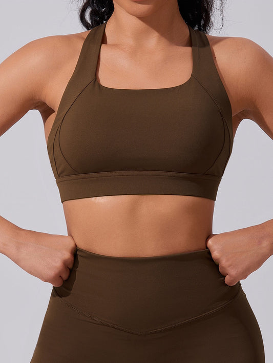 brown high impact sports bra for gym