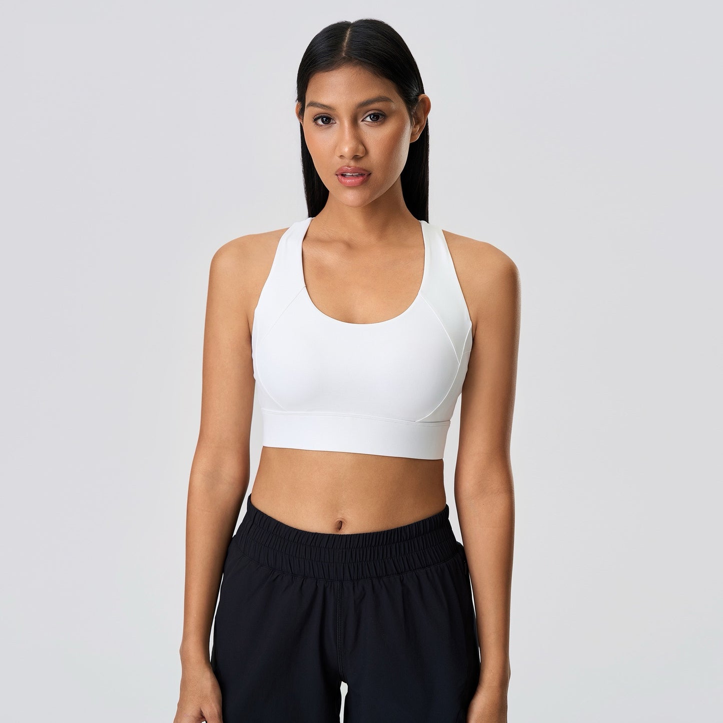 high strength workout bra white