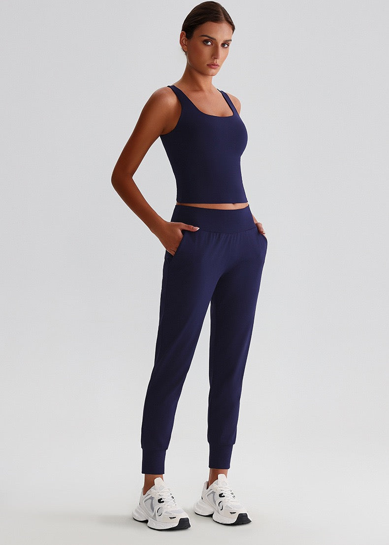 high stretch activewear set dark blue