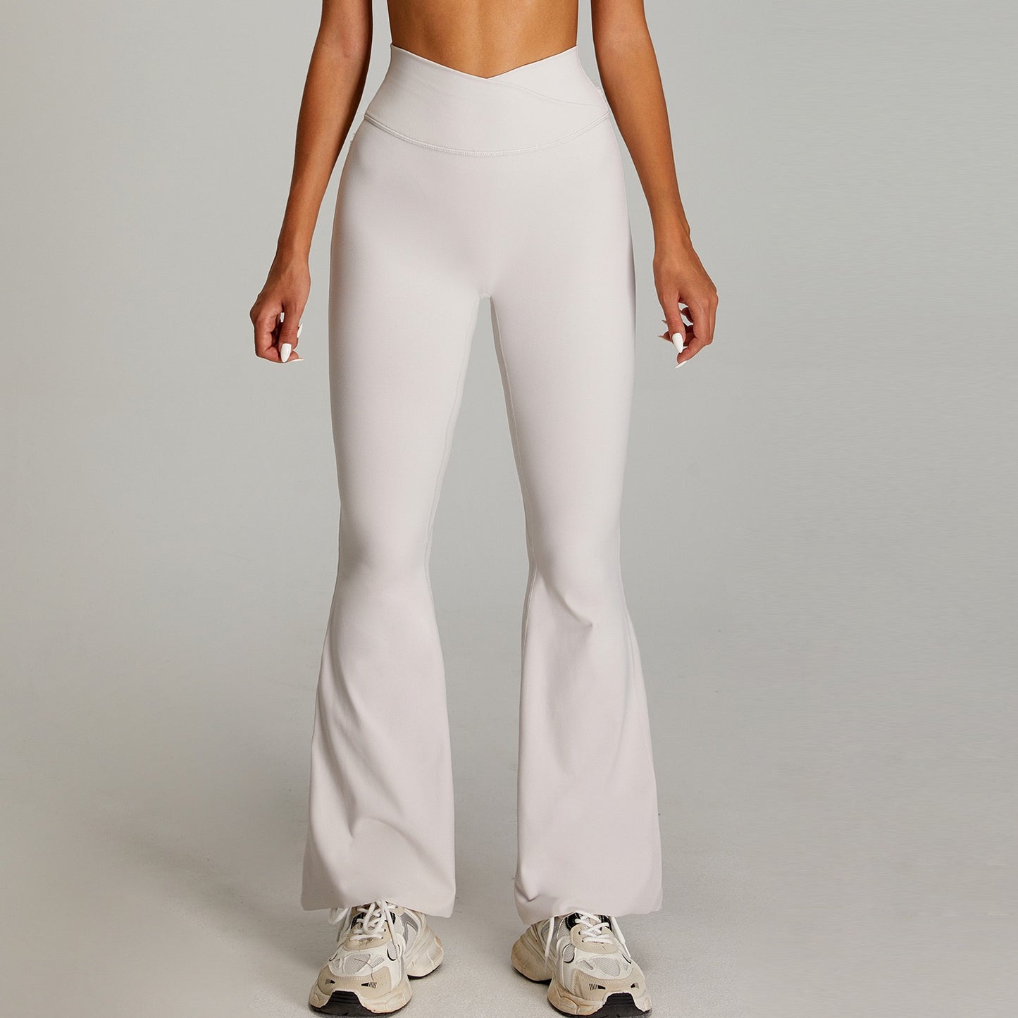 white high waist crossover flare leggings for yoga