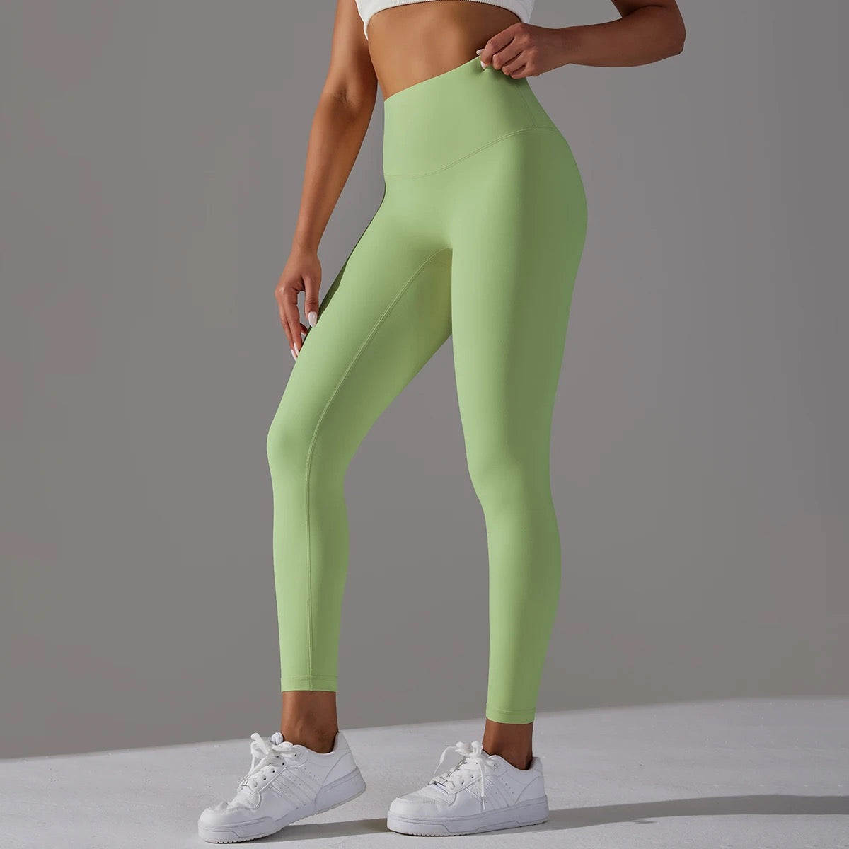 Mood-Boosting Light Green High Waist Leggings Squat-Proof