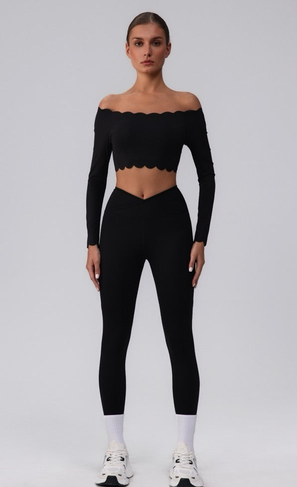 long sleeve crop top workout set