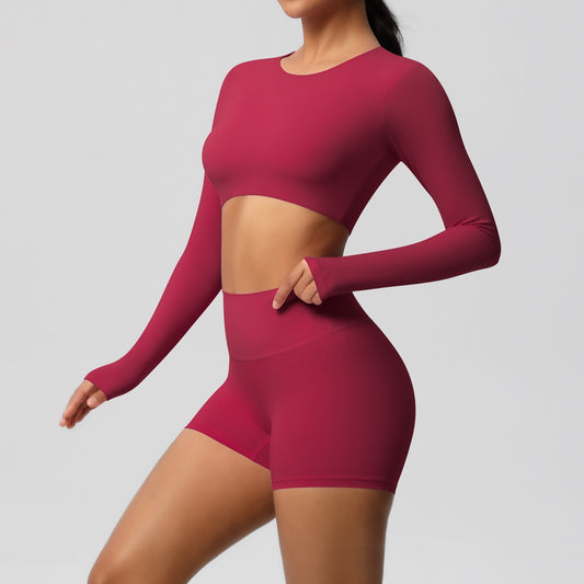 long sleeve workout crop top for women
