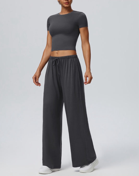grey cropped slim fit yoga top