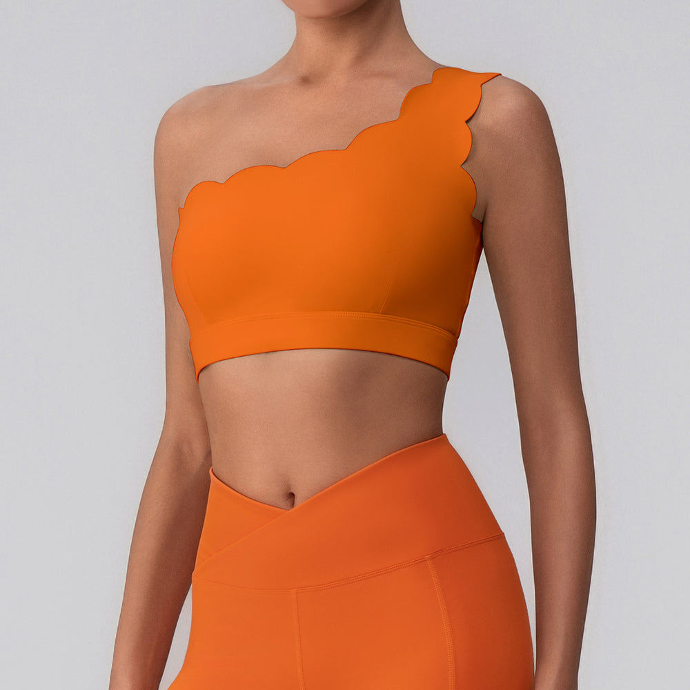one shoulder scallop edge bra in orange colour