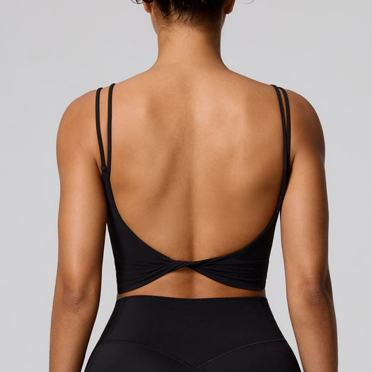 black open back pilates top women