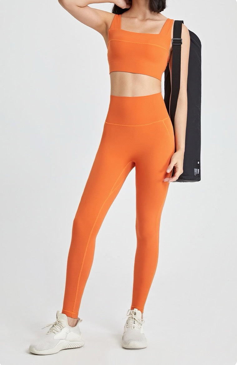 orange color yoga leggings for women