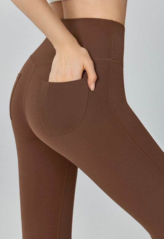 brown pocket yoga pants for women