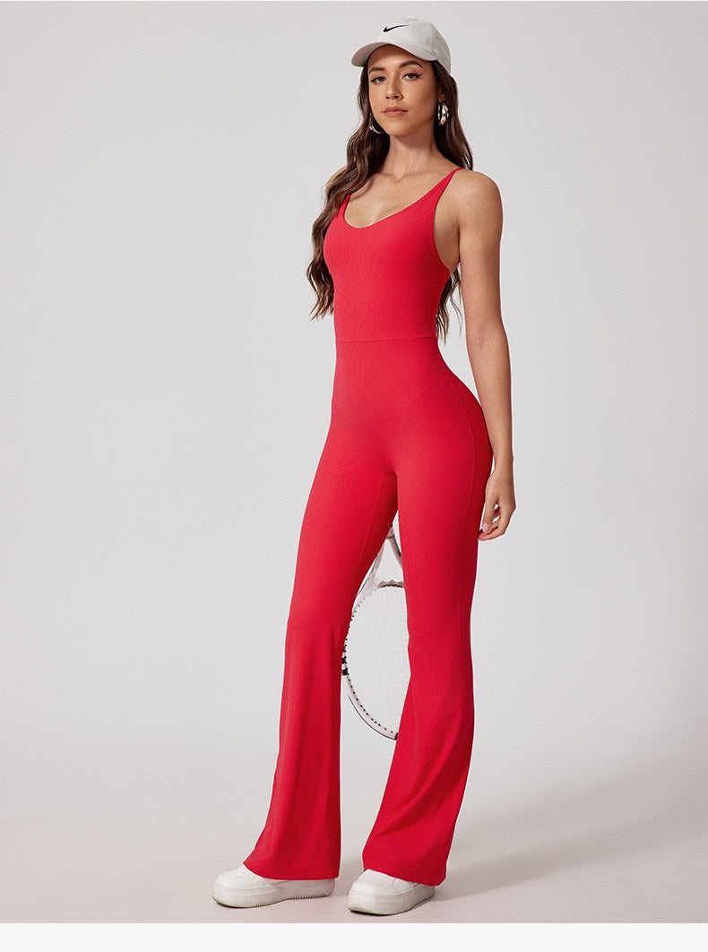 Women's Cross Back Flare Leg Jumpsuit - Ebony Grey