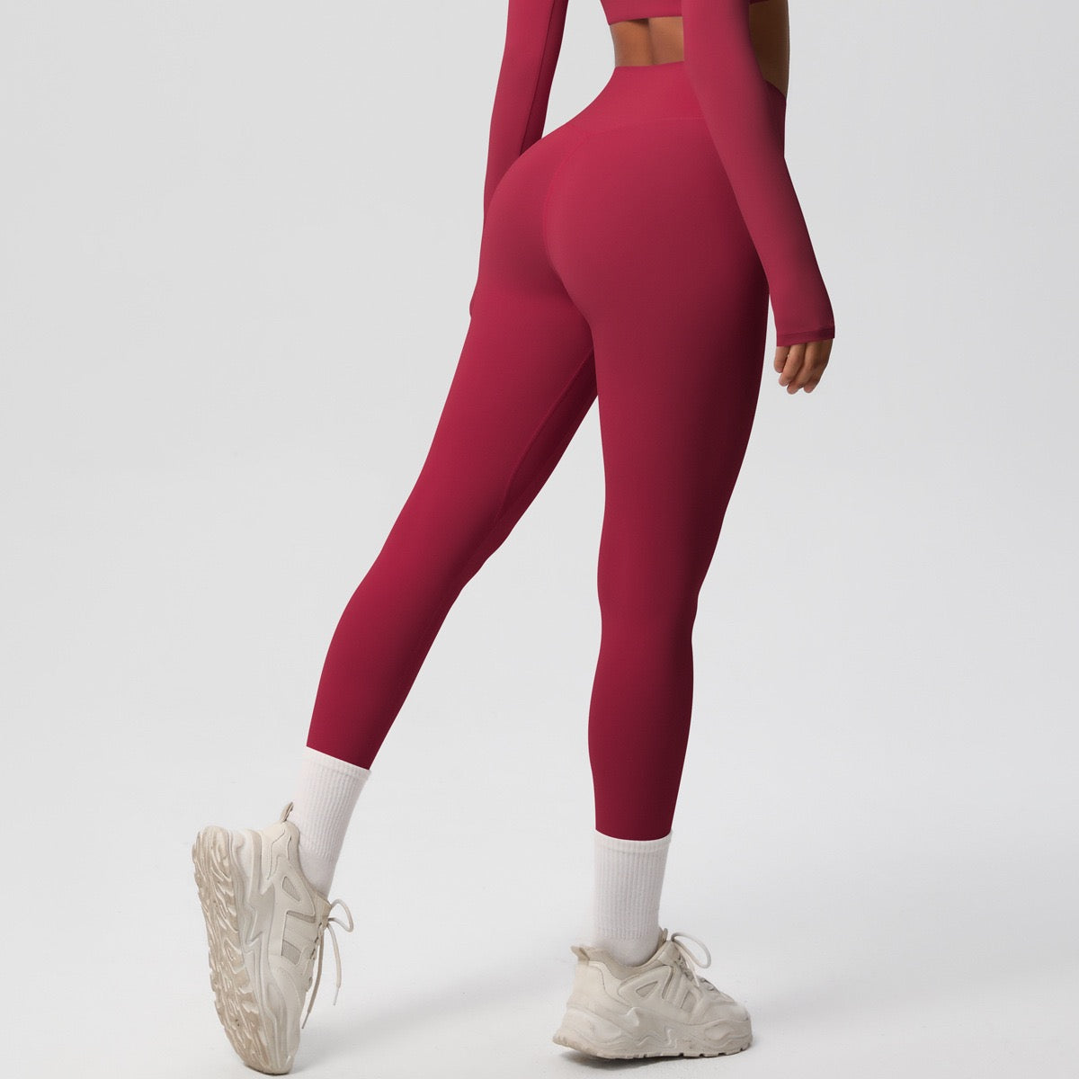 red yoga pants