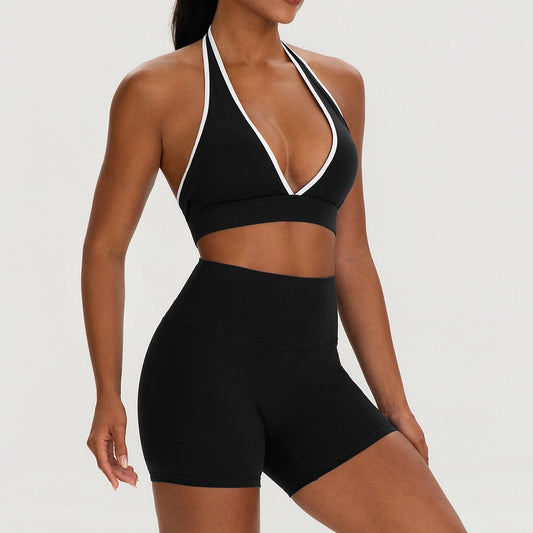 removable pad sports bra set black