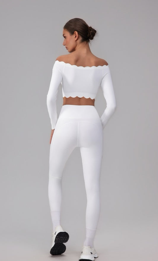 white scallop edge workout set