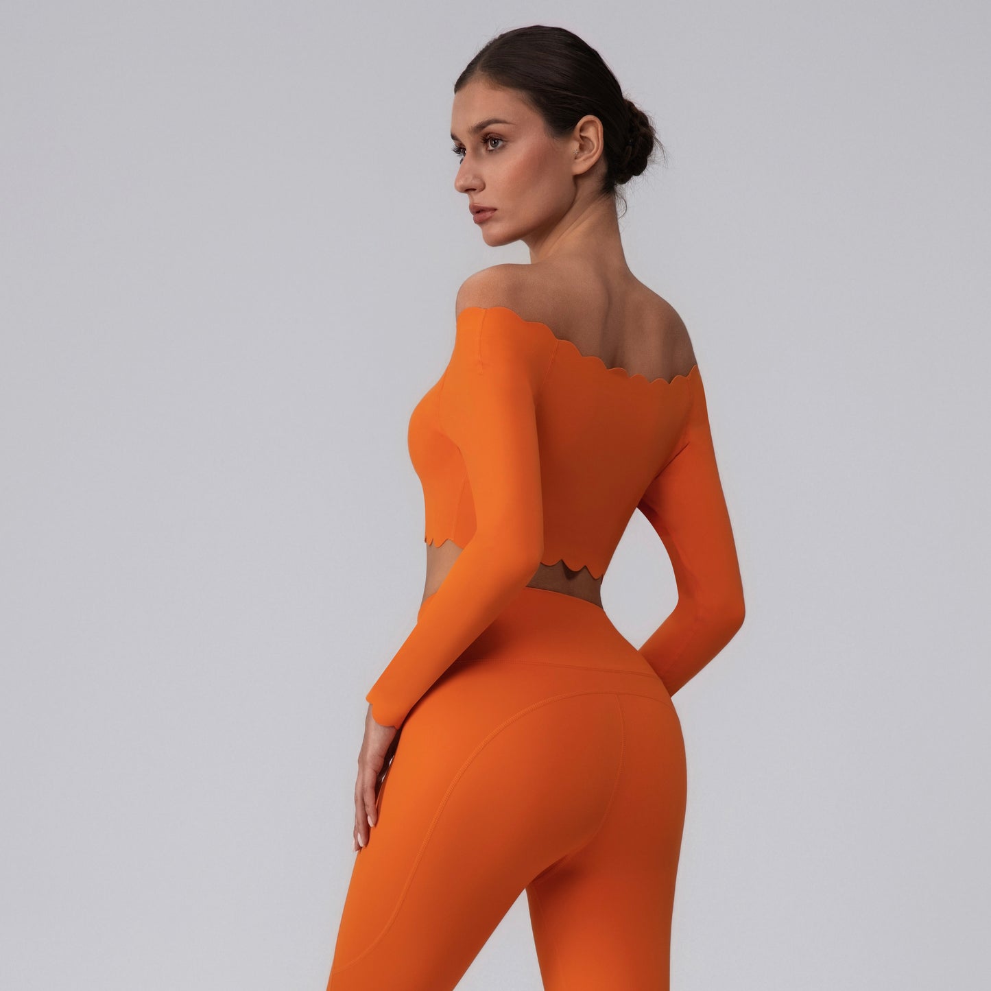 scalloped off shoulder compression top