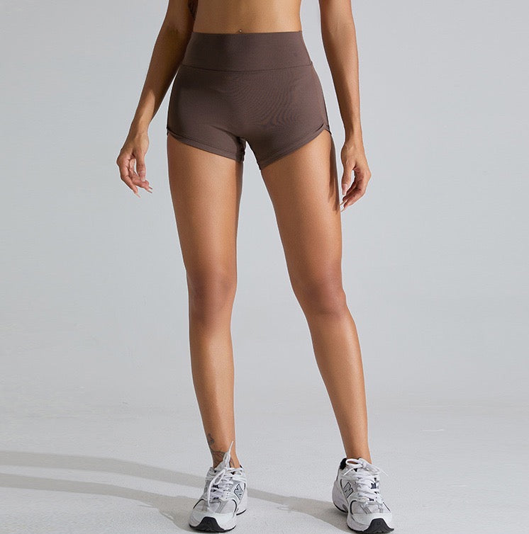 brown scrunch bum athletic shorts