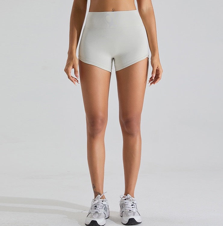 scrunch bum high rise shorts white