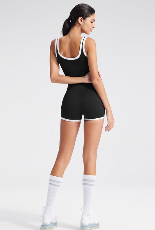 black seamless workout onesie