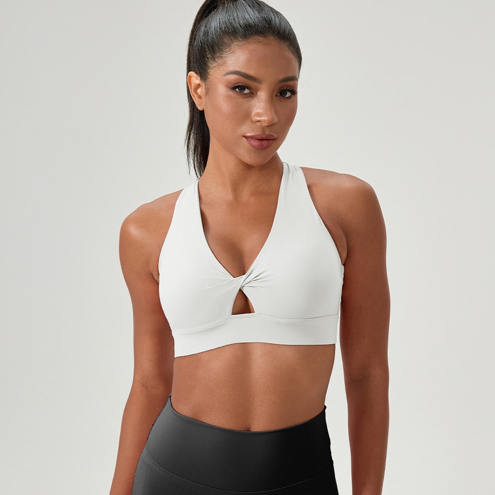Women’s Twist Front Plunge Bra – Cross Back Adjustable Workout Bra with Removable Pads