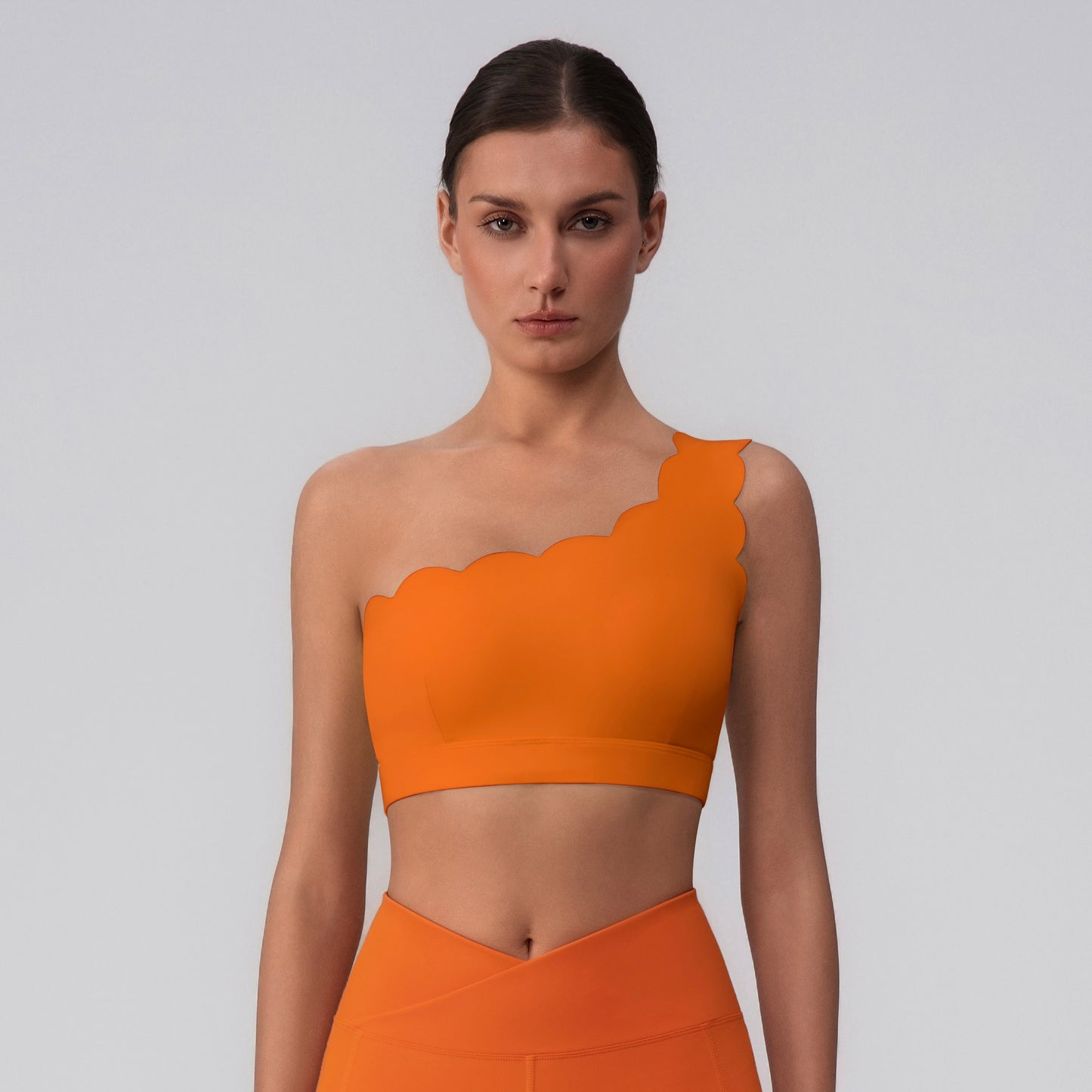 one shoulder sports bra orange color