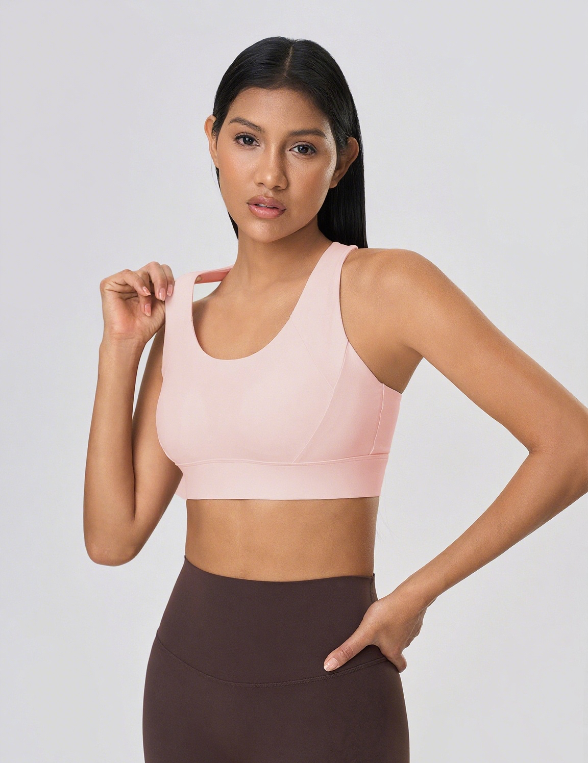 pink sports bra with semi-fixed pads