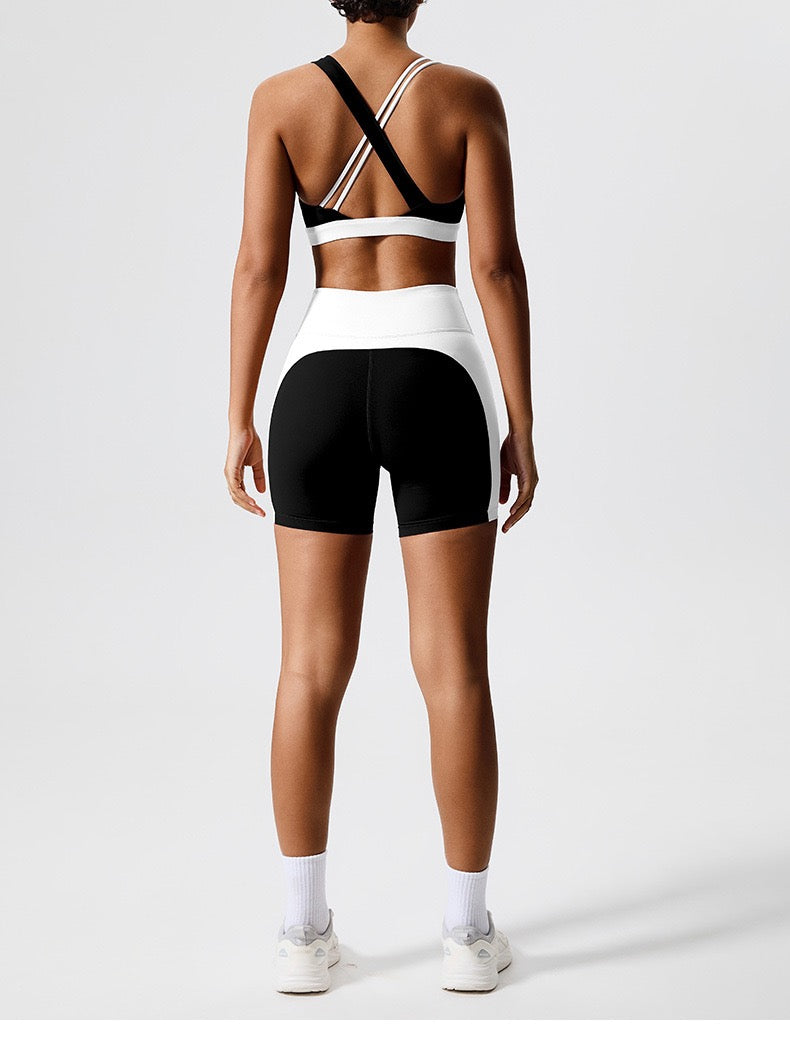 Color Block Crisscross Sports Bra - Navy Blue