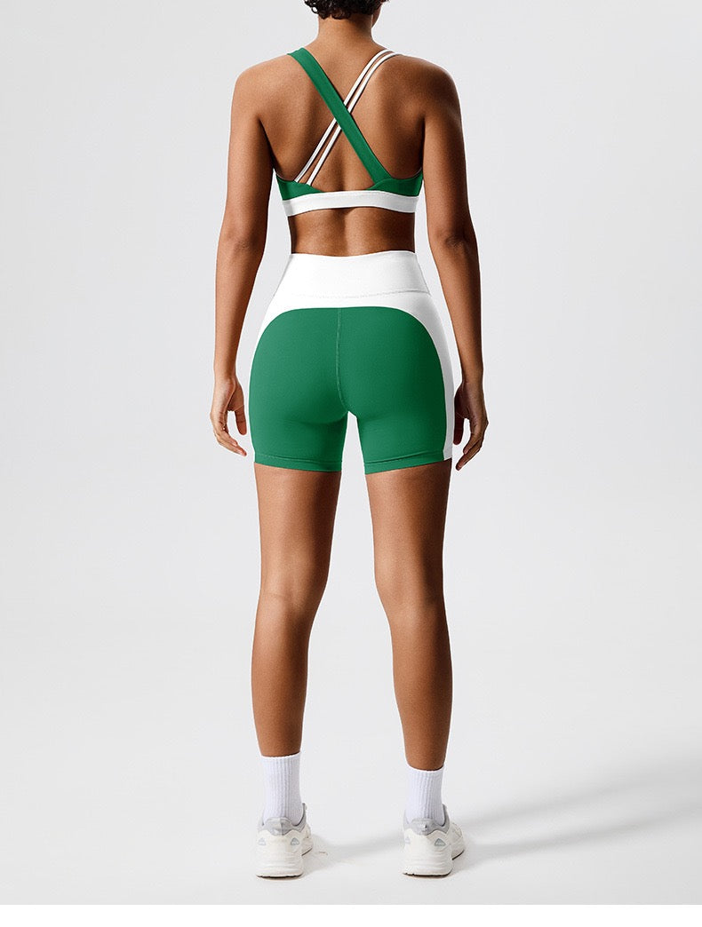 Color Block Crisscross Sports Bra - Navy Blue
