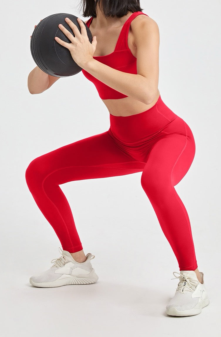 stretchy athletic leggings red color