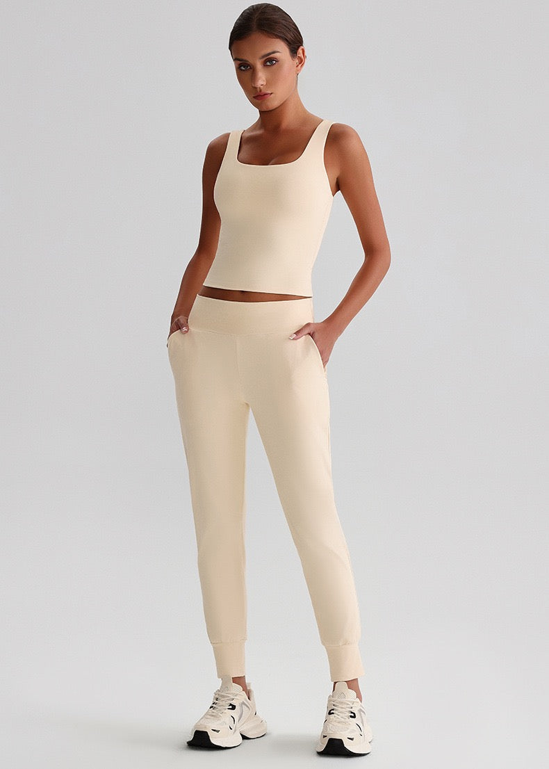 sustainable womens activewear set beige color