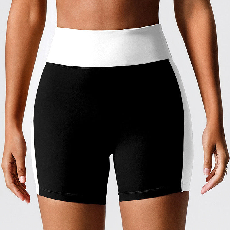 High-Waist Color Block Seamless Shorts - Navy