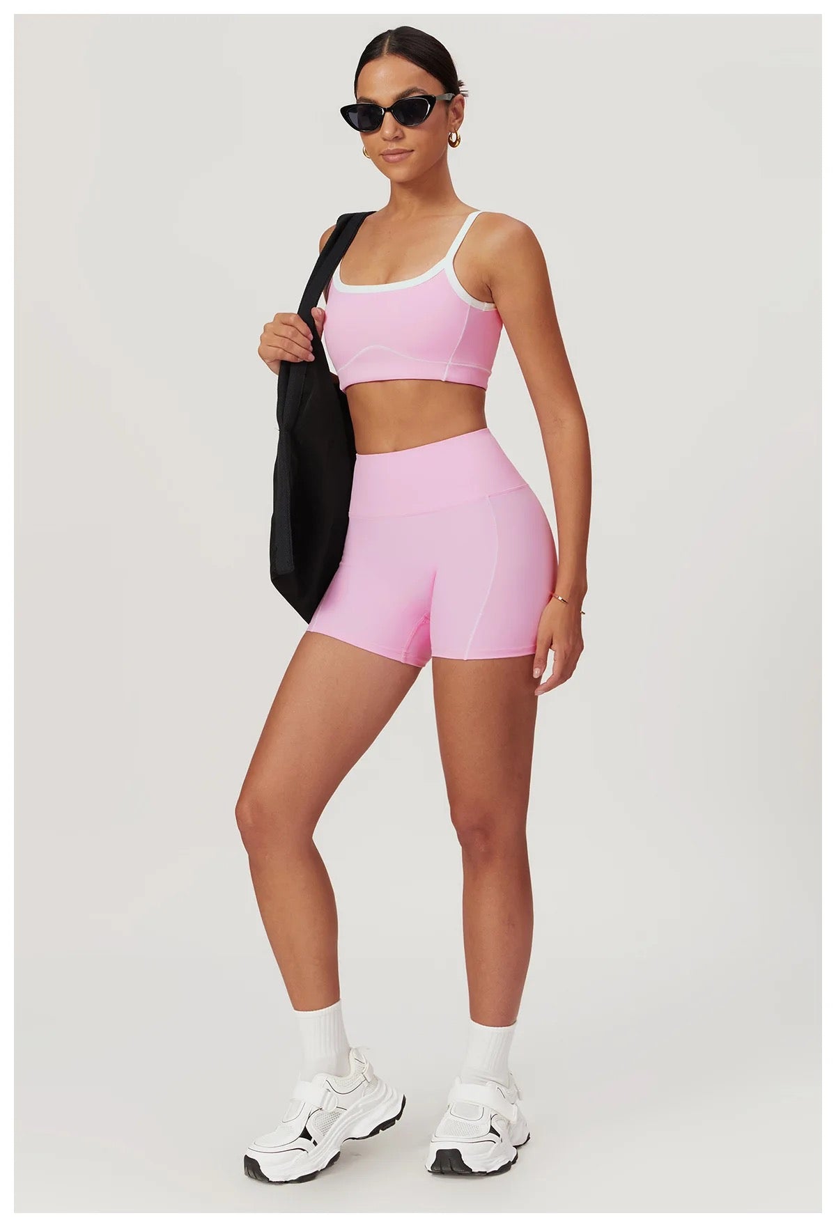 Wave Essential Sports Bra & High-Waist Shorts Set – Pink