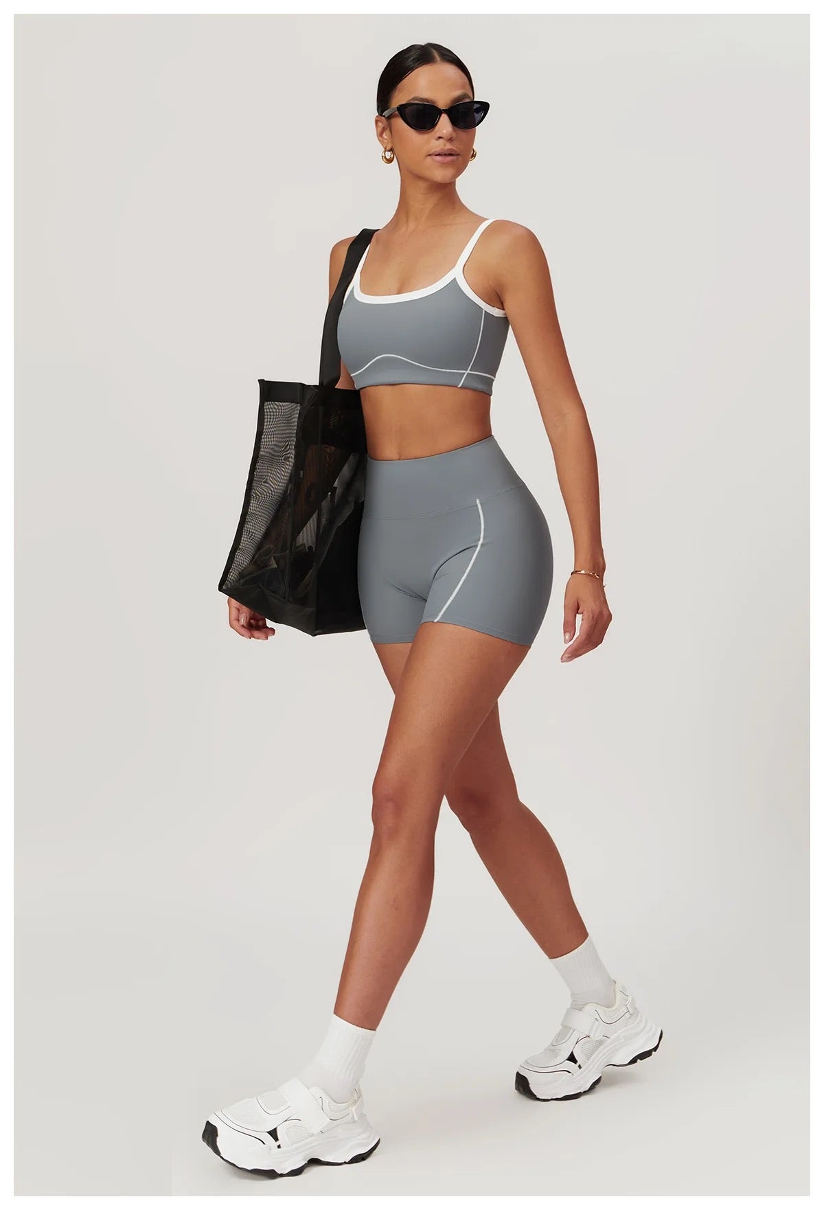 Wave Essential Sports Bra & High-Waist Shorts Set – Pink