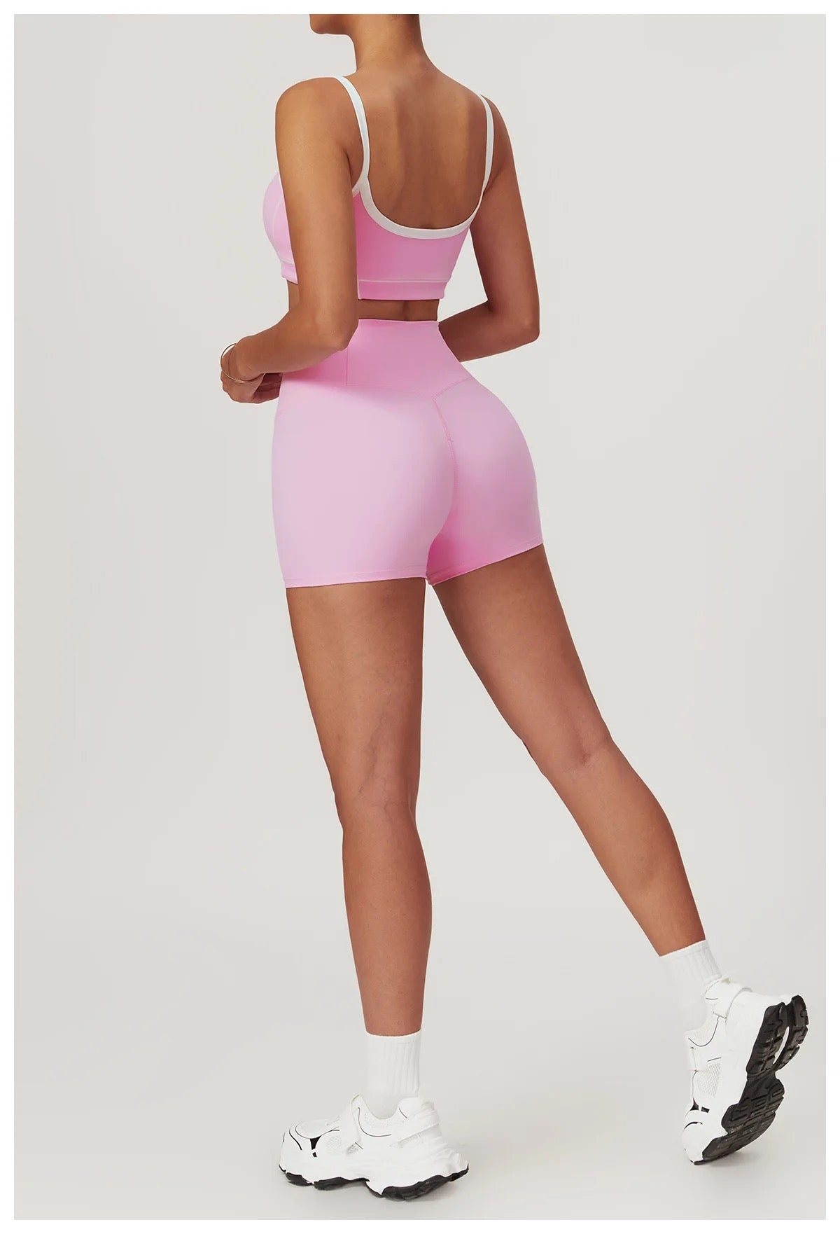 Wave Essential Sports Bra & High-Waist Shorts Set – Pink