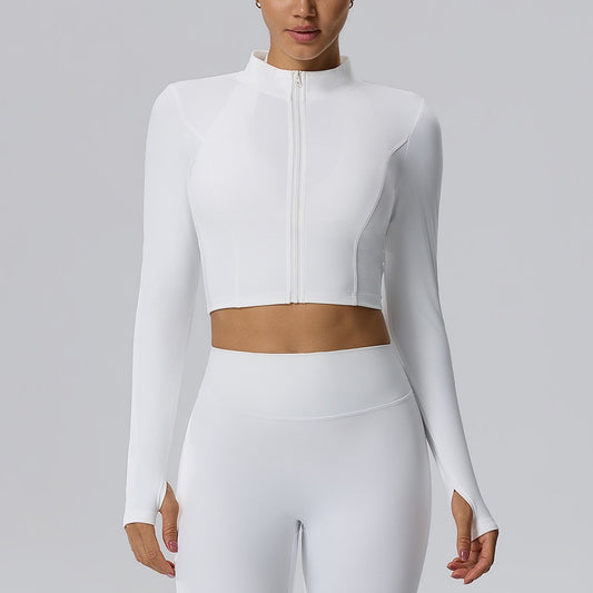 women's fitted cropped workout jacket white