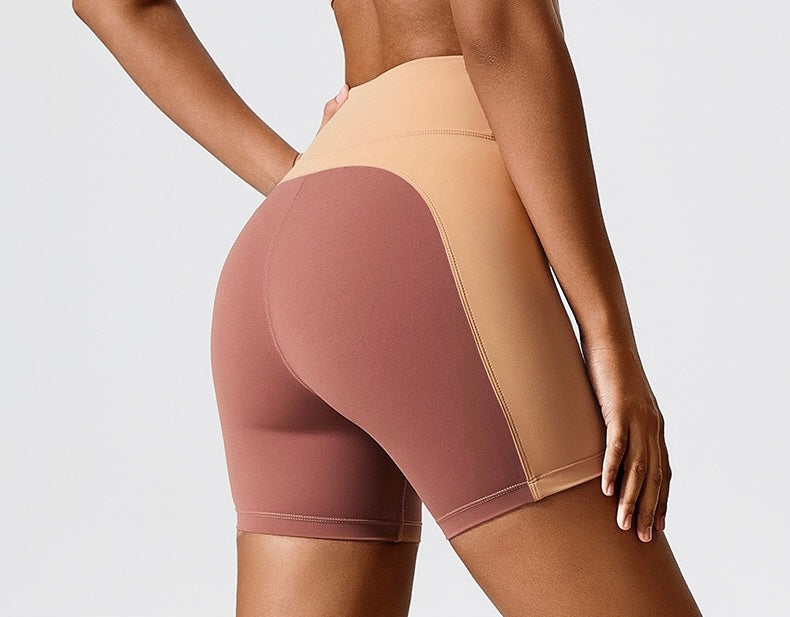 High-Waist Color Block Seamless Shorts - Navy