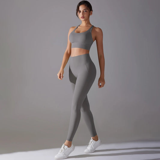 Women's Seamless 2-Piece Workout Set - Grey