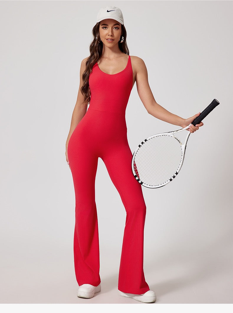Women's Cross Back Flare Leg Jumpsuit - Ebony Grey