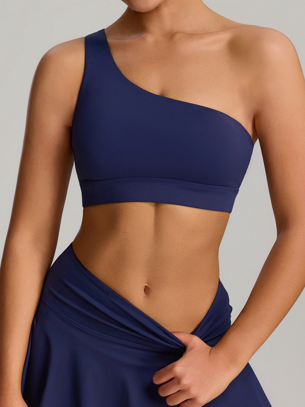 Navy One-Shoulder Sports Bra – H&H Activewear