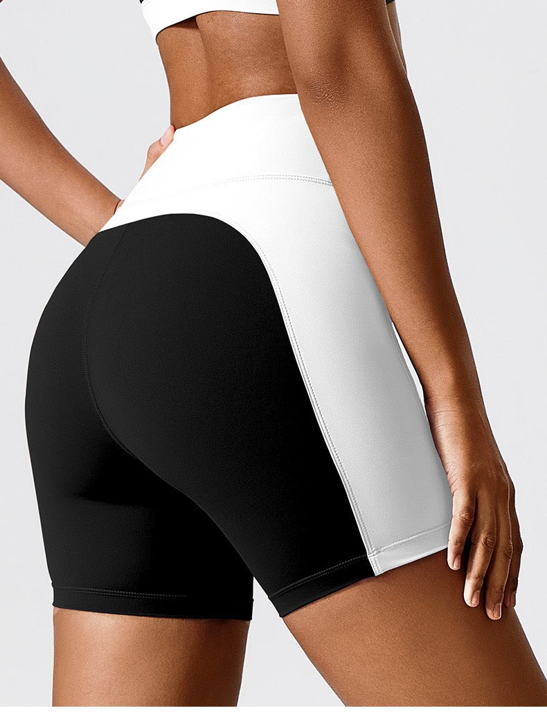 High-Waist Color Block Seamless Shorts - Navy