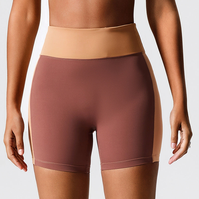 High-Waist Color Block Seamless Shorts - Navy