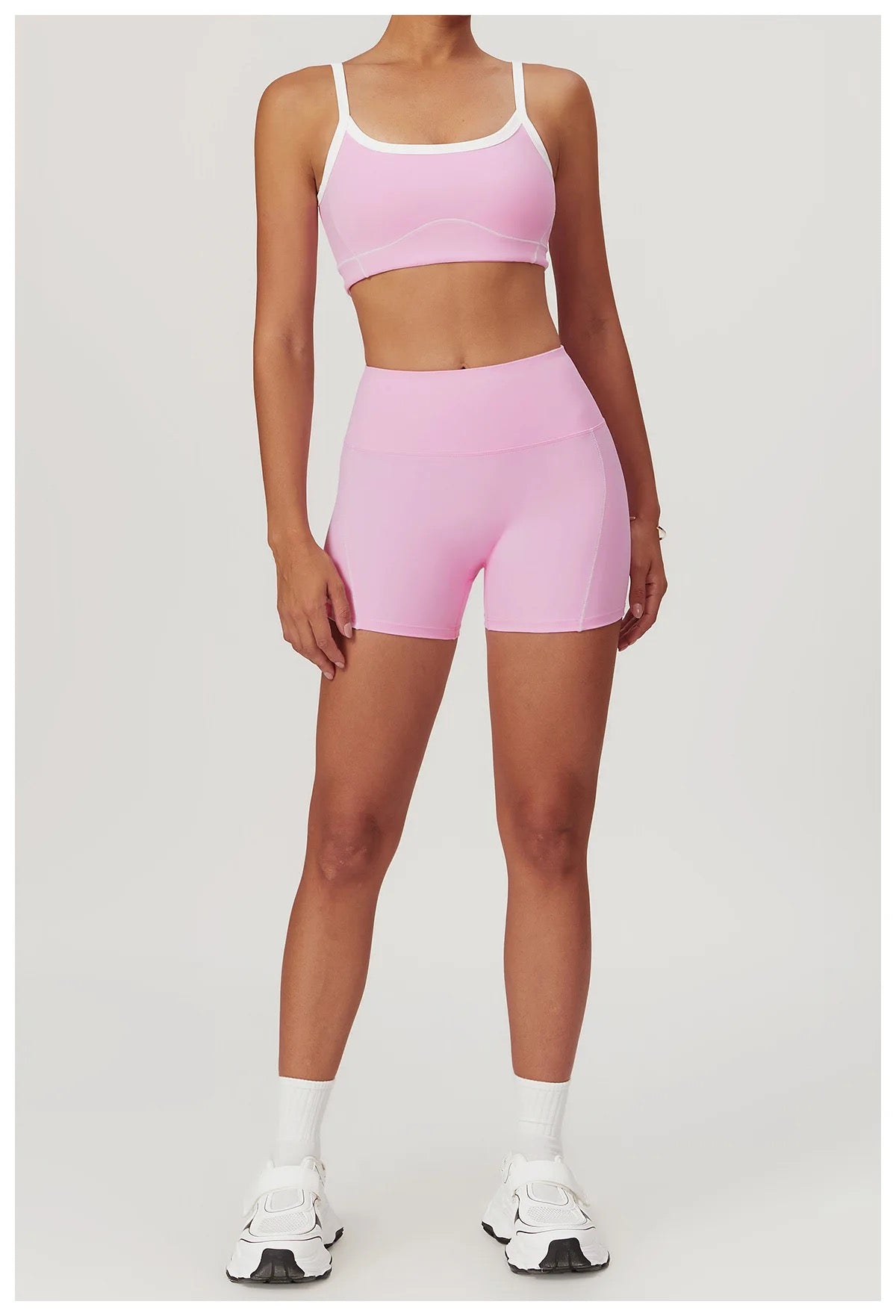Wave Essential Sports Bra & High-Waist Shorts Set – Pink